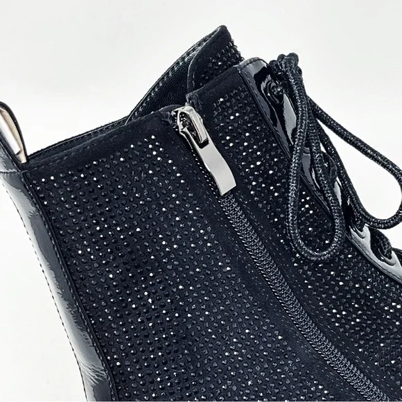 NWT Azura Livewire Patent Black Rhinestone Platform Bootie Combat Moto Size 9 - Picture 6 of 15